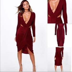 Burgundy Cut Out midi Dress